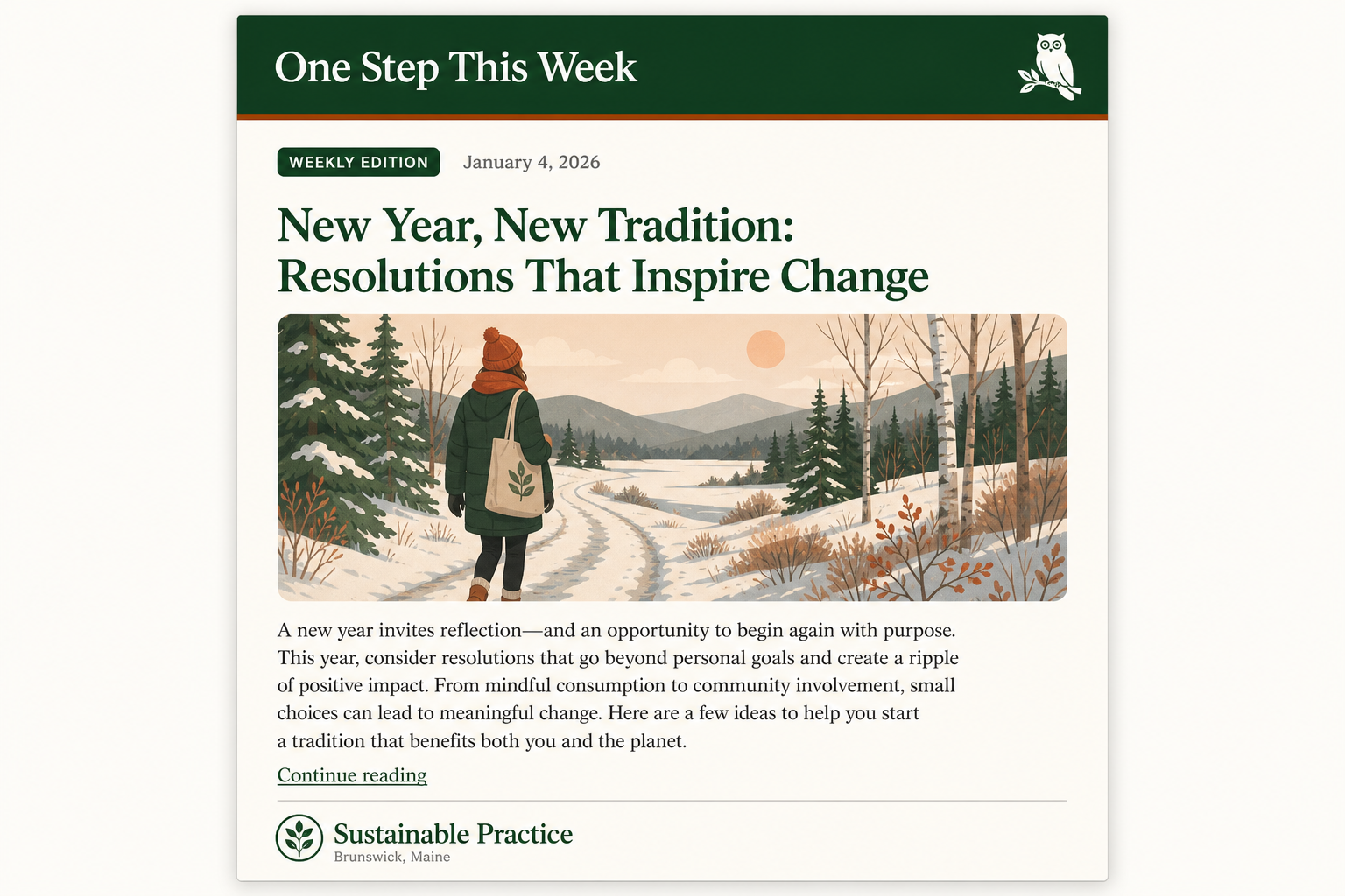 Preview of a One Step This Week email newsletter issue with masthead, headline, and featured illustration